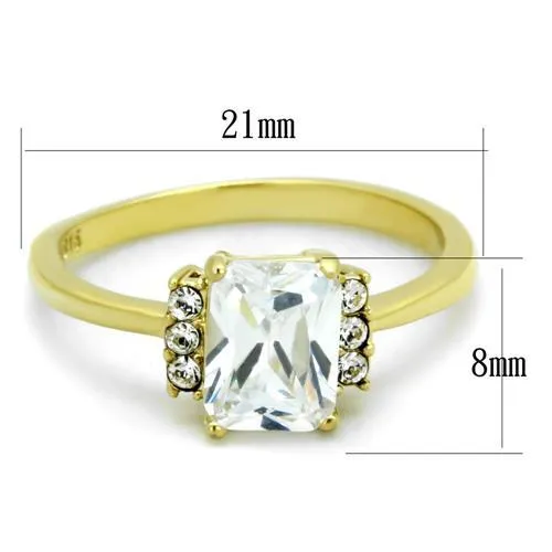 MT6781 - IP Gold(Ion Plating) Stainless Steel Ring with Crystals in Clear - Emerald Cut Center Stone- April Birthstone