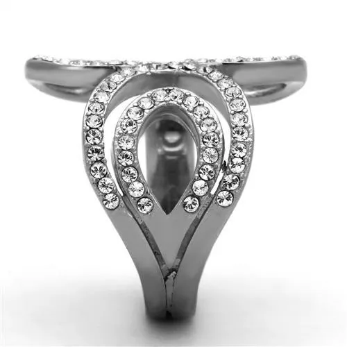 MT7341 - High polished (no plating) Stainless Steel Ring with Top Grade Crystal in Clear April Birthstone