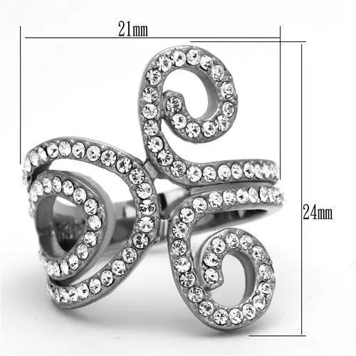 MT7341 - High polished (no plating) Stainless Steel Ring with Top Grade Crystal in Clear April Birthstone