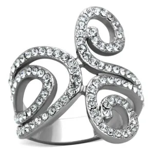 MT7341 - High polished (no plating) Stainless Steel Ring with Top Grade Crystal in Clear April Birthstone
