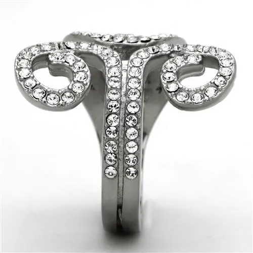 MT7341 - High polished (no plating) Stainless Steel Ring with Top Grade Crystal in Clear April Birthstone