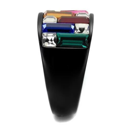 MT7931j - IP Black (Ion Plating) Stainless Steel Ring With Multi Colored Crystals