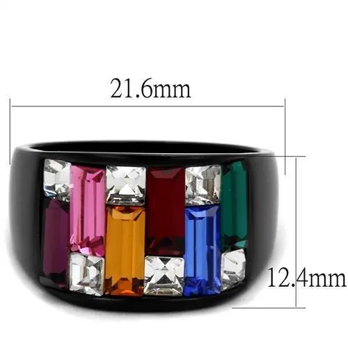 MT7931j - IP Black (Ion Plating) Stainless Steel Ring With Multi Colored Crystals