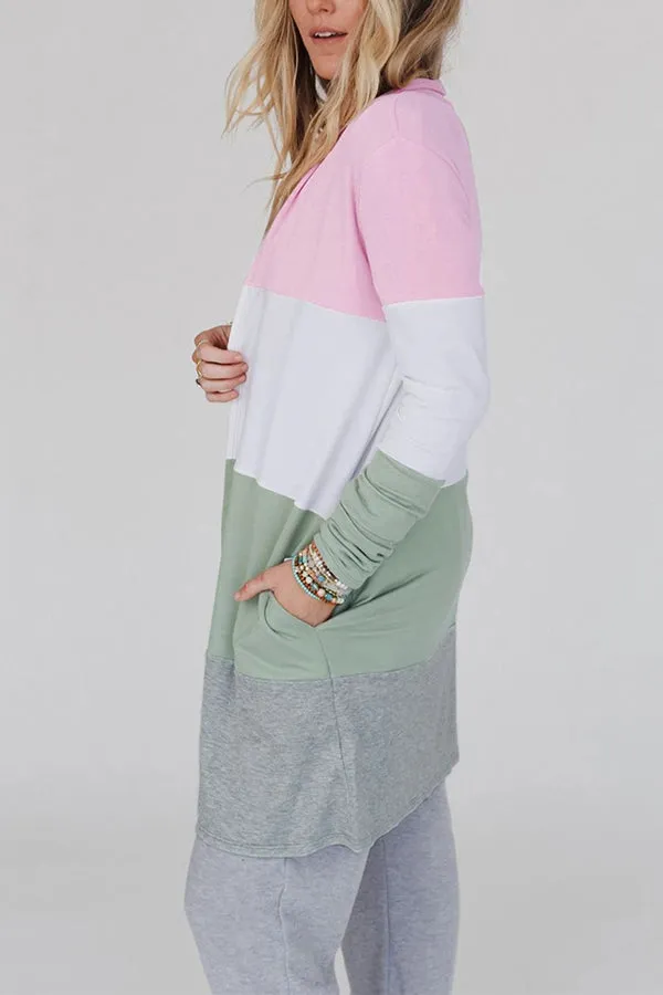 Multicolor Color Block Casual Pocketed Duster Cardigan