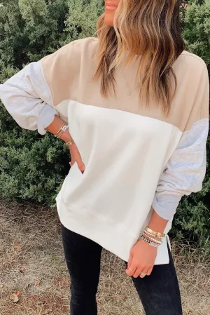 Multicolor Color Block Drop Shoulder Casual Sweatshirt