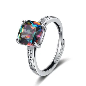 Multicolor Crystal & Silver-Plated Square Ring