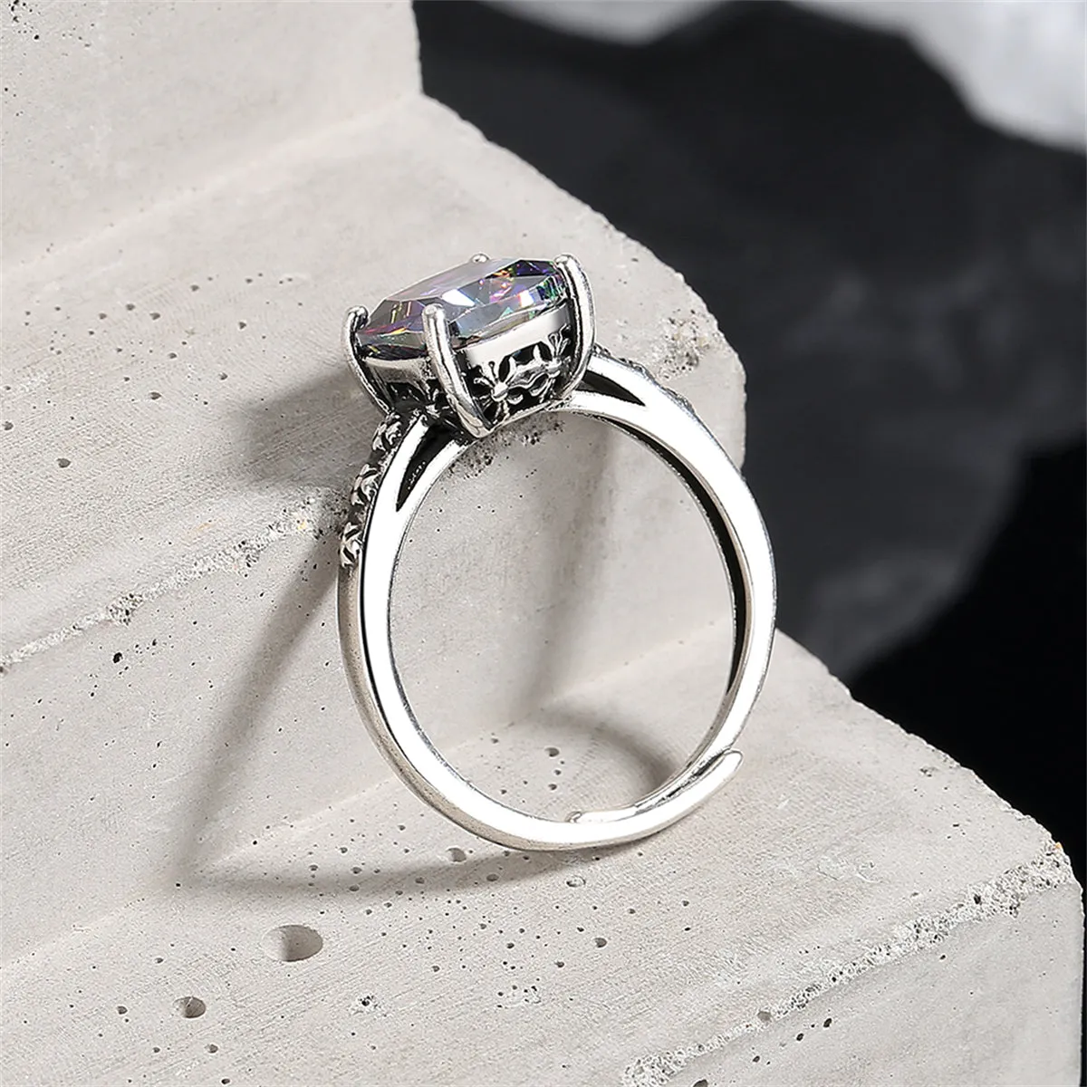 Multicolor Crystal & Silver-Plated Square Ring