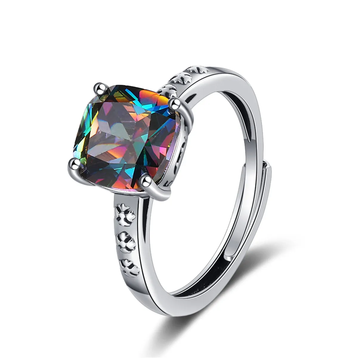 Multicolor Crystal & Silver-Plated Square Ring