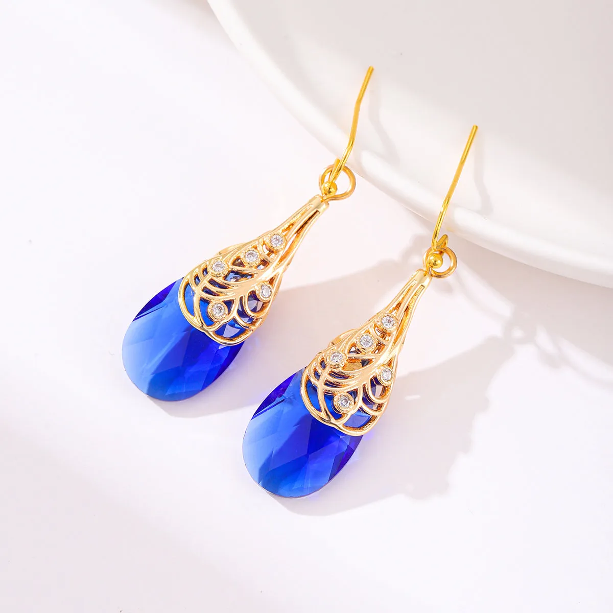 Navy Crystal & Cubic Zirconia Drop Earrings
