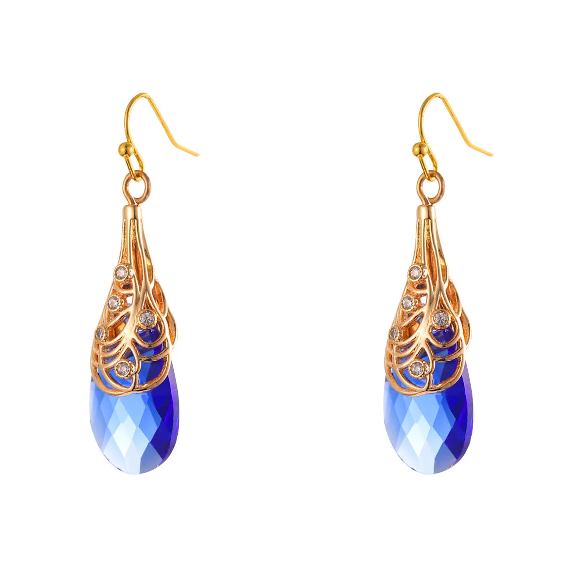 Navy Crystal & Cubic Zirconia Drop Earrings