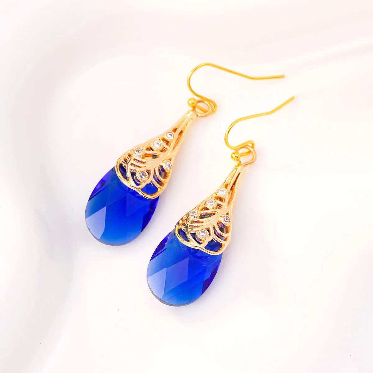 Navy Crystal & Cubic Zirconia Drop Earrings