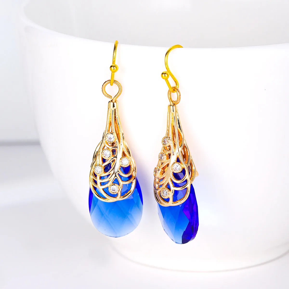Navy Crystal & Cubic Zirconia Drop Earrings