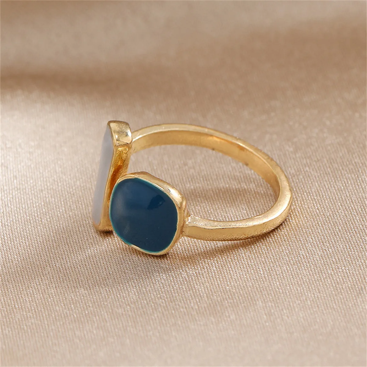 Navy Enamel & 18K Gold-Plated Bar Open Ring