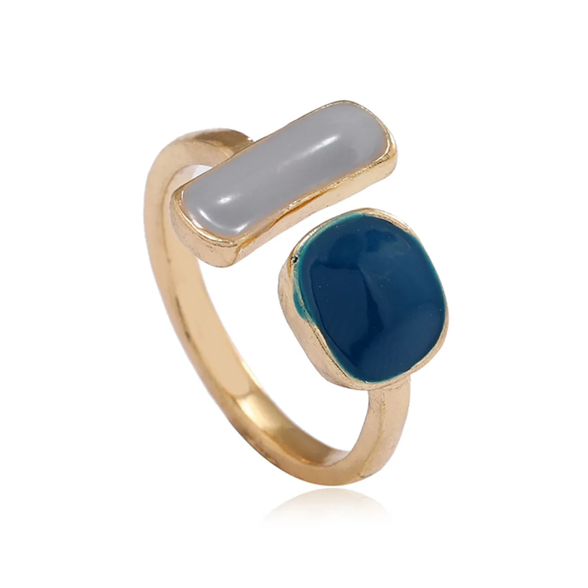 Navy Enamel & 18K Gold-Plated Bar Open Ring