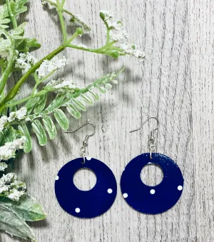 Navy Polka Dot Wooden Earrings