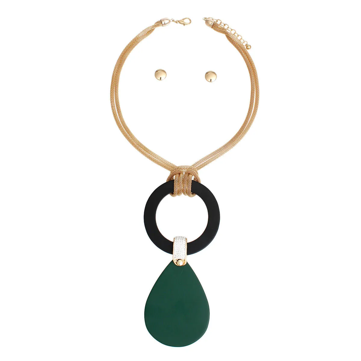 Necklace Long Green Teardrop Pendant Set