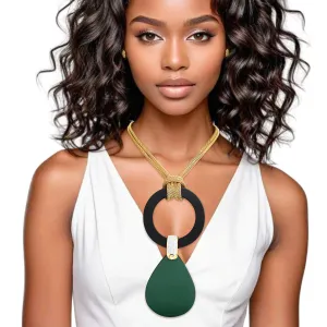Necklace Long Green Teardrop Pendant Set