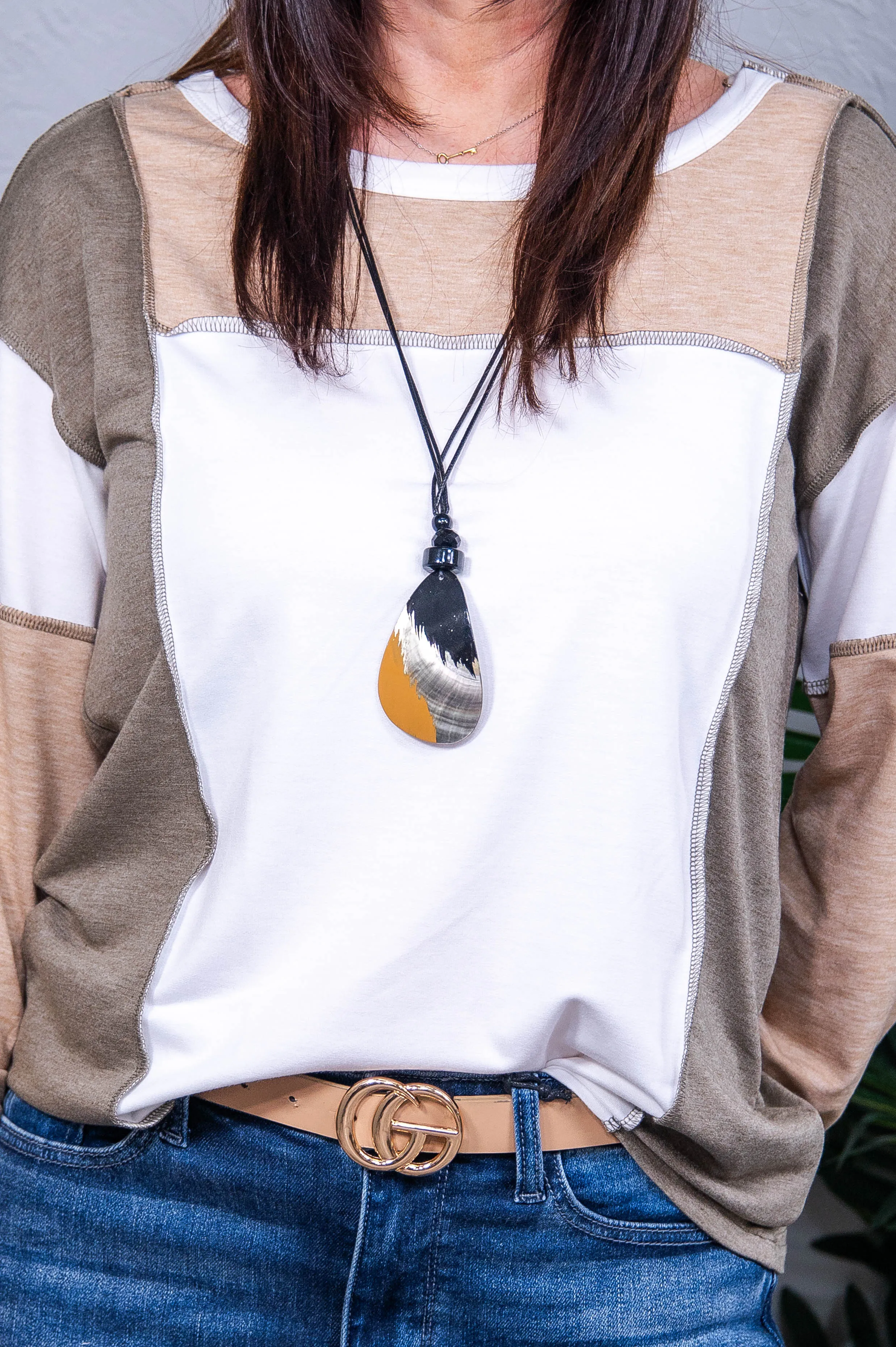 Never Backing Down Khaki Color Block Patchwork Top
