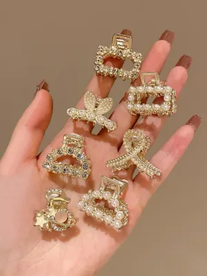New 7pcs Women's Pearl And Rhinestone Decor Half Up Hair Clips
