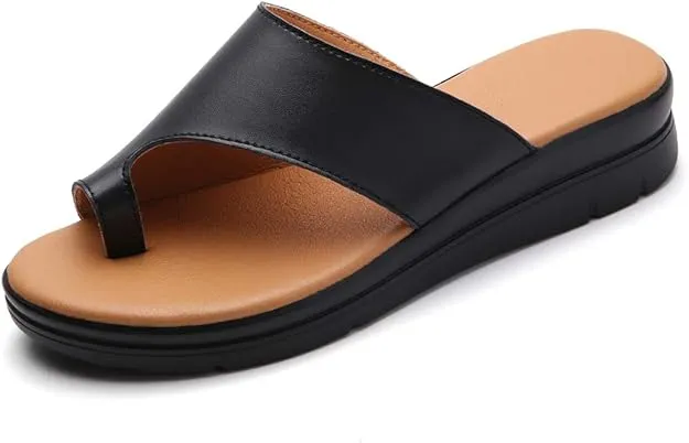 NEW Acrossage Women Comfort Platform Wedge Sandals Open Toe Leather Bunion Slippers Lightweight Flip Flops Shoes for Summer, Black, Sz 8.5