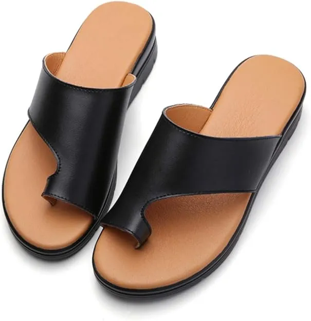 NEW Acrossage Women Comfort Platform Wedge Sandals Open Toe Leather Bunion Slippers Lightweight Flip Flops Shoes for Summer, Black, Sz 8.5
