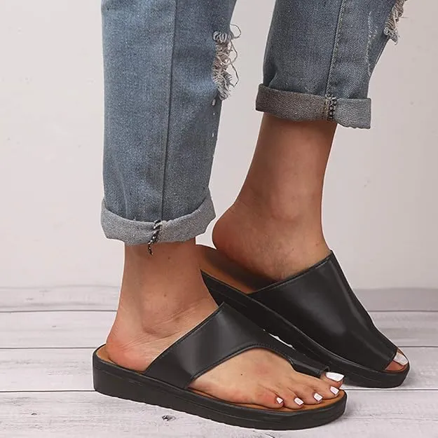 NEW Acrossage Women Comfort Platform Wedge Sandals Open Toe Leather Bunion Slippers Lightweight Flip Flops Shoes for Summer, Black, Sz 8.5