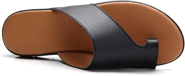 NEW Acrossage Women Comfort Platform Wedge Sandals Open Toe Leather Bunion Slippers Lightweight Flip Flops Shoes for Summer, Black, Sz 8.5