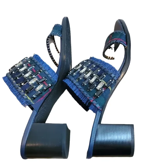 NEW Jack Rogers Beatrix Bejeweled Plaid Block Heel Slide On Sandal