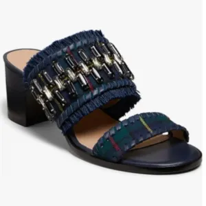 NEW Jack Rogers Beatrix Bejeweled Plaid Block Heel Slide On Sandal