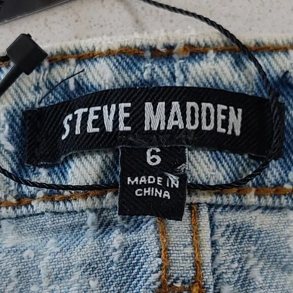 NEW Steve Madden LIght Blue Beck Denim Rhinestone Skirt Women's Size 6
