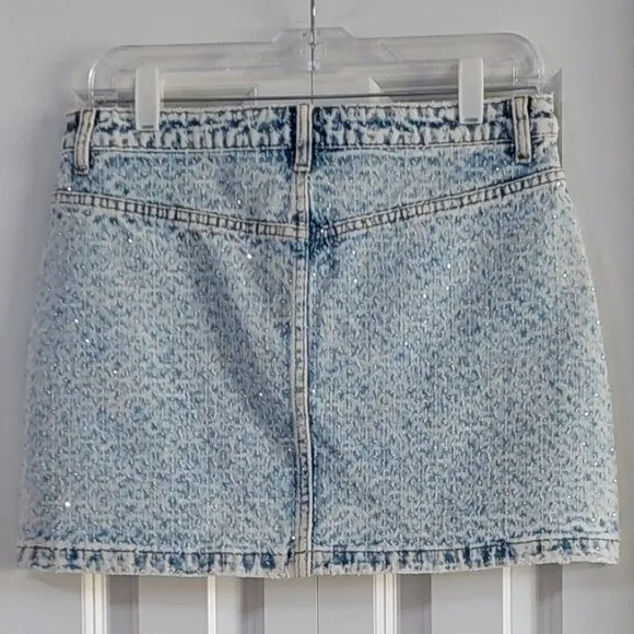 NEW Steve Madden LIght Blue Beck Denim Rhinestone Skirt Women's Size 6