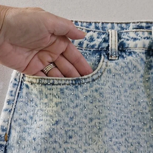 NEW Steve Madden LIght Blue Beck Denim Rhinestone Skirt Women's Size 6