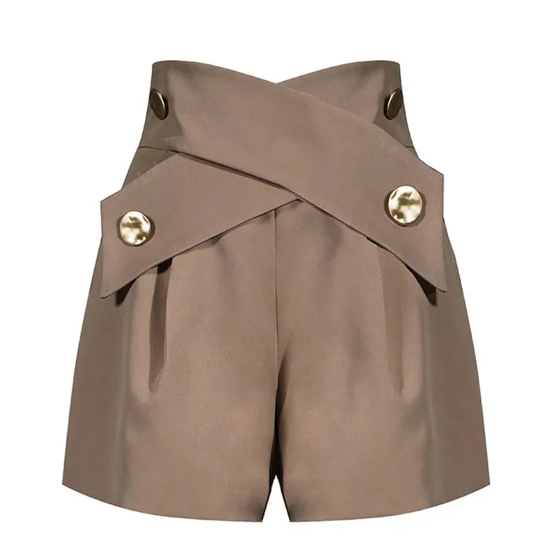 NEW VGH Elegant Patchwork Women Shorts High Waist Asymmetrical Hit Color Loose Irregular Short Female Clothing Fashion Summer 210323, Sz M, Retails $50