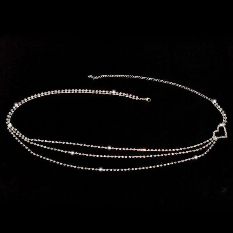 New Women's Rhinestone Heart Waist Chain Belt Jewelry Crystal Belly Body Chain