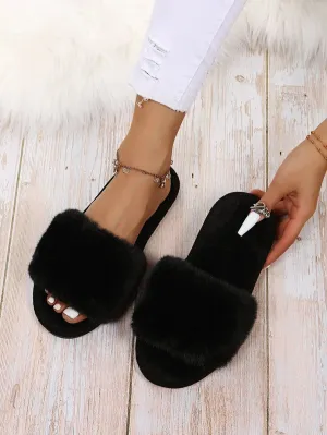 New Women;s Shein Minimalist Fluffy Bedroom Slippers, Black, Sz 38-39 Euro Fits 7.5-8.5! Rated 4.97 out of 5 stars!! Fit True!