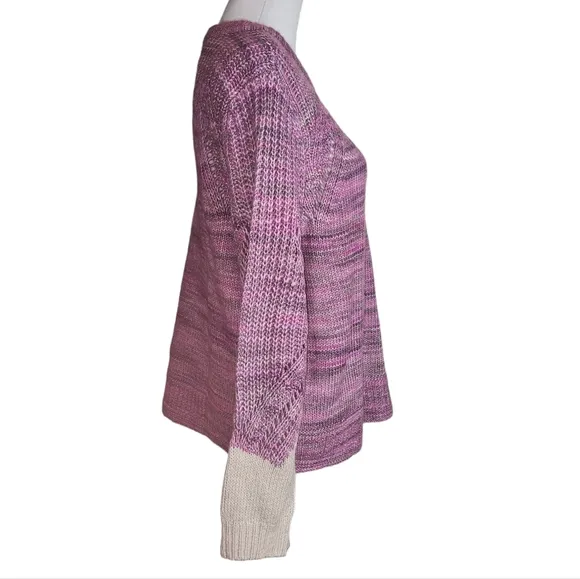 Nic   Zoe Winter Warmth Pink Crewneck Sweater Size Large Cotton Blend Open Knit