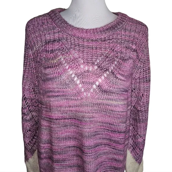 Nic   Zoe Winter Warmth Pink Crewneck Sweater Size Large Cotton Blend Open Knit