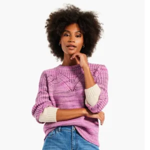 Nic   Zoe Winter Warmth Pink Crewneck Sweater Size Large Cotton Blend Open Knit