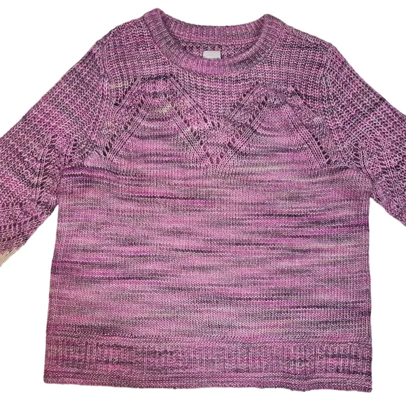 Nic   Zoe Winter Warmth Pink Crewneck Sweater Size Large Cotton Blend Open Knit