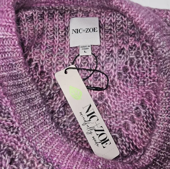 Nic   Zoe Winter Warmth Pink Crewneck Sweater Size Large Cotton Blend Open Knit