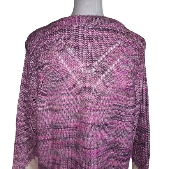 Nic   Zoe Winter Warmth Pink Crewneck Sweater Size Large Cotton Blend Open Knit