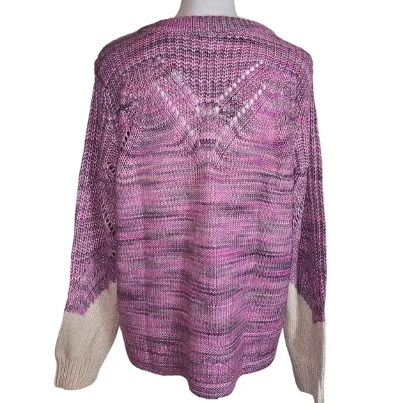Nic   Zoe Winter Warmth Pink Crewneck Sweater Size Large Cotton Blend Open Knit