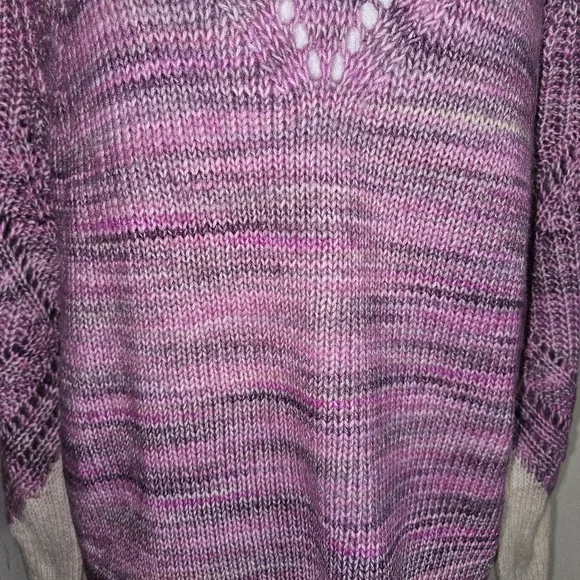 Nic   Zoe Winter Warmth Pink Crewneck Sweater Size Large Cotton Blend Open Knit