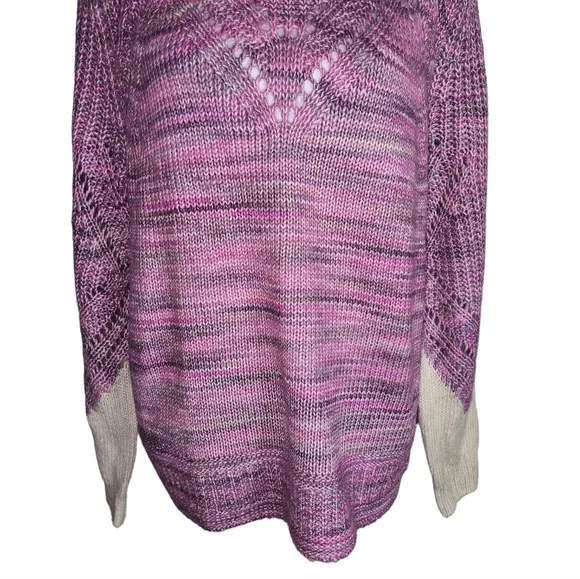 Nic   Zoe Winter Warmth Pink Crewneck Sweater Size Large Cotton Blend Open Knit