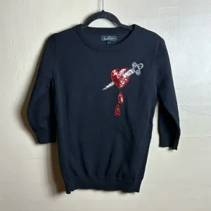 Nicoletta Carlone Jezebel Pierced Heart Sequin Dagger Quarter sleeve Sweater Lg