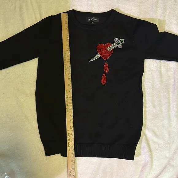Nicoletta Carlone Jezebel Pierced Heart Sequin Dagger Quarter sleeve Sweater Lg