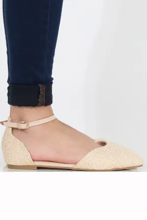 Nude Woven Pointed Flat Shoes - Kelsa