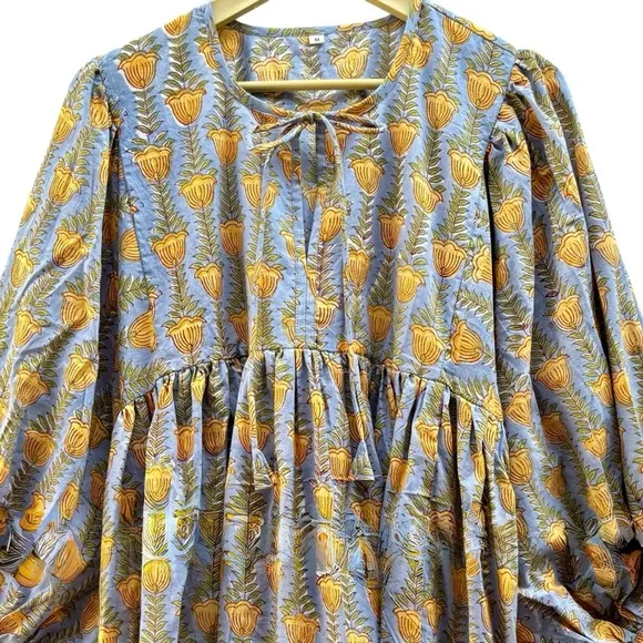 NWT Hand Block Print Kyra Midi Lightweight Soft Cotton Spring Summer Dress
