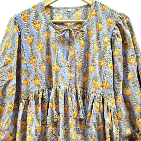 NWT Hand Block Print Kyra Midi Lightweight Soft Cotton Spring Summer Dress