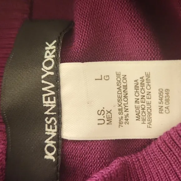 NWT Jones New York Women's Amethyst Silk Mock Neck Long Sleeve Sweater Size L